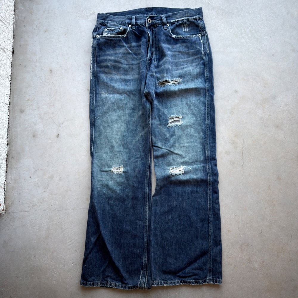 Diesel Ravix Mens Wide Leg Distressed Cotton Linen Jeans Made in Italy 34
